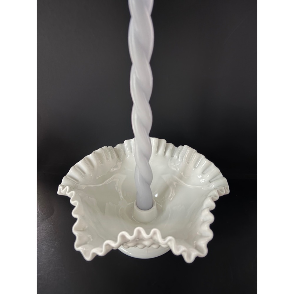 Fenton Hobnail | White Milk Glass | Ruffled Pedestal Candle Holder | Centerpiece - Picture 11 of 11